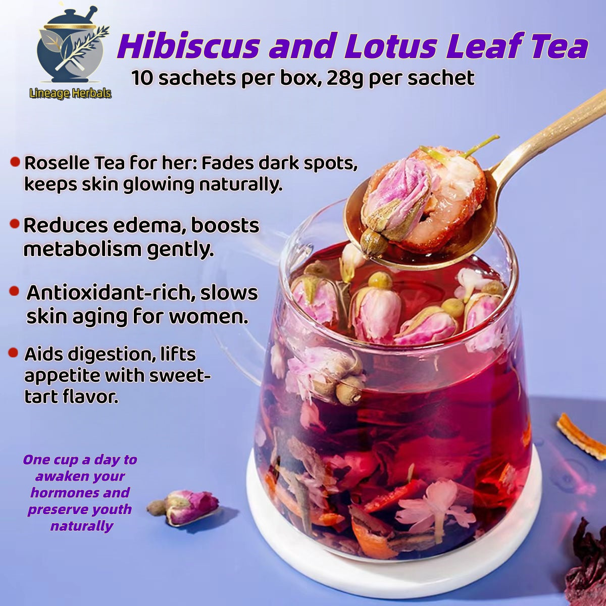 Hibiscus and Lotus LearTea（10 Sachets per Bag）